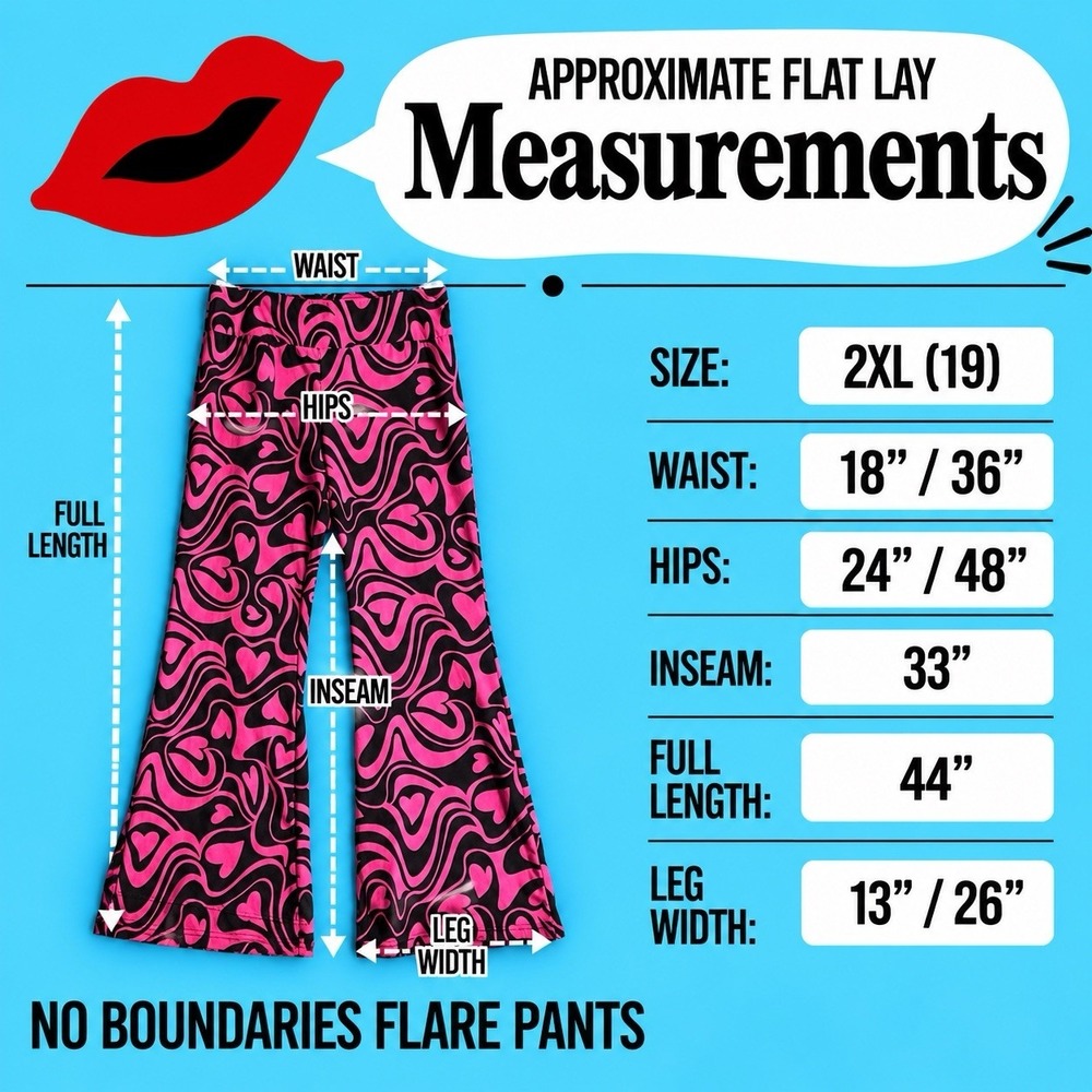 No Boundaries Flare Pants XXL 19 Pink Black Heart Swirl Y2K Psychedelic Stretch